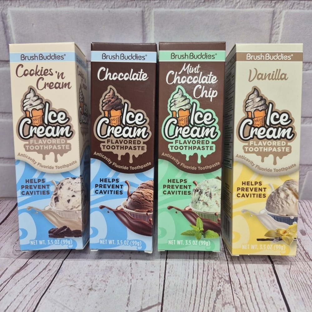 4x Brush Buddies Ice Cream Flavored Toothpaste Cookie Vanilla Mint Chocolate 🍫
